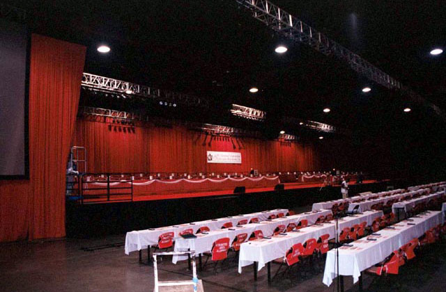 120 by 40 foot multi-tiered indoor stage and grid